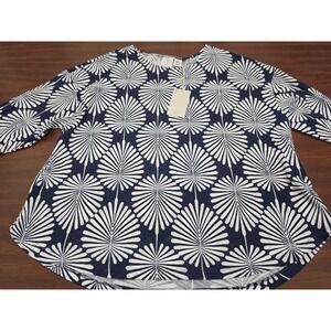 Joie 100% Cotton Navy White Abstract Print Top Blouse 3/4 Sleeve Size 3X NWT